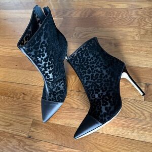 Jewel Badgley Mischka Black Leopard Ankle Booties